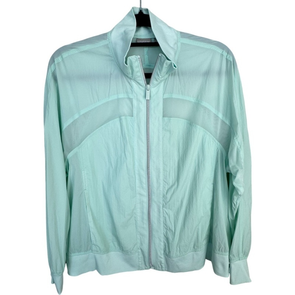 ✅ Chico’s mint color super lightweight windbreaker with mesh panel full zip sz 1